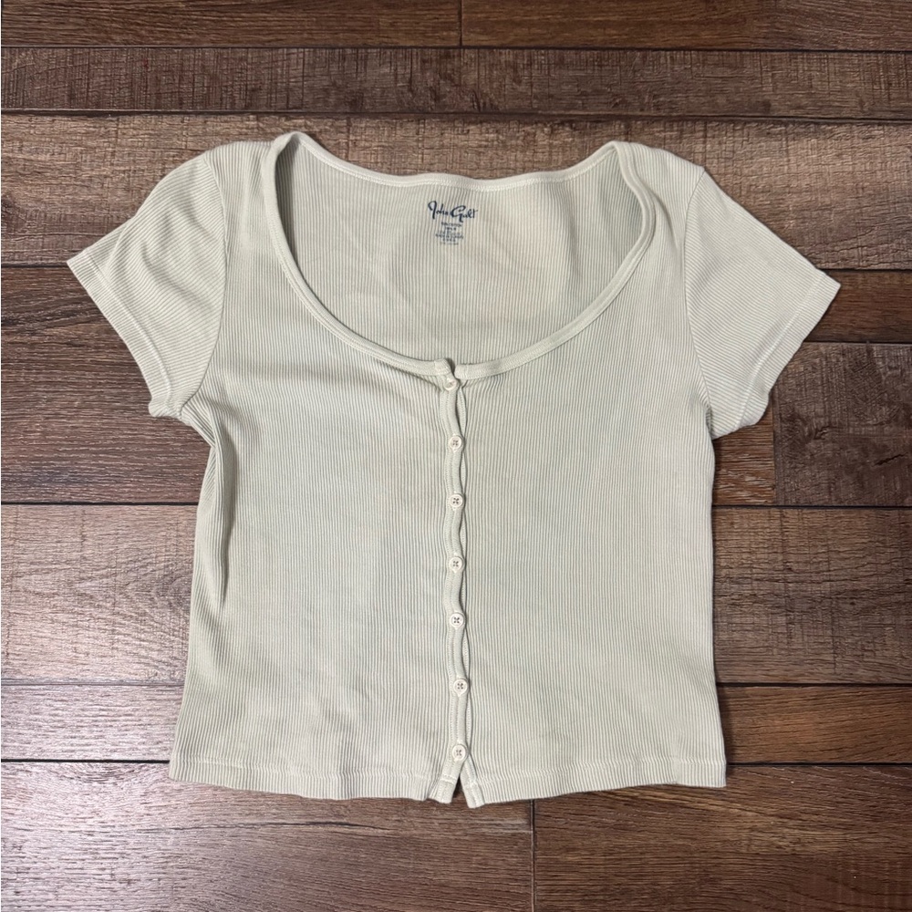 Brandy Melville Cream Cropped Buttoned T-Shirt